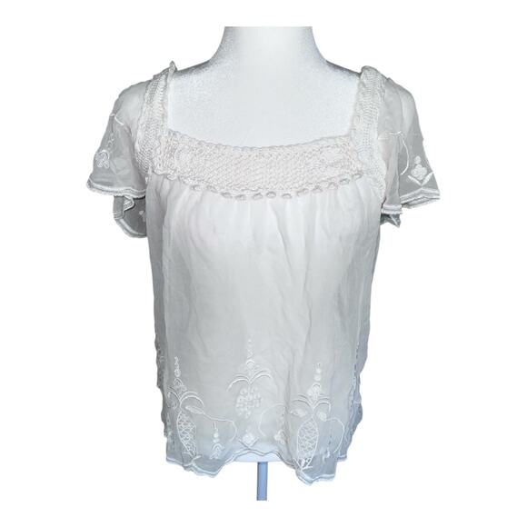 Vintage forever 21 100% silk crochet trim blouse size m - Picture 1 of 4